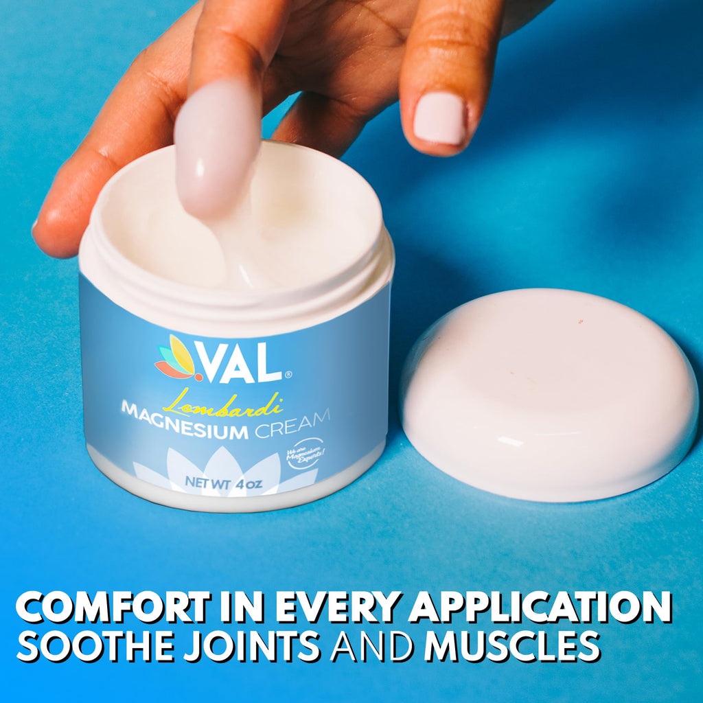 VAL Lombardi Magnesium Lotion, Nighttime Zechstein Magnesium Chloride Cream, Hydrating, Fast-Absorbing, Topical Magnesium for Feet, Legs, Arms, Chest - 4 Ounce (Pack of 1)