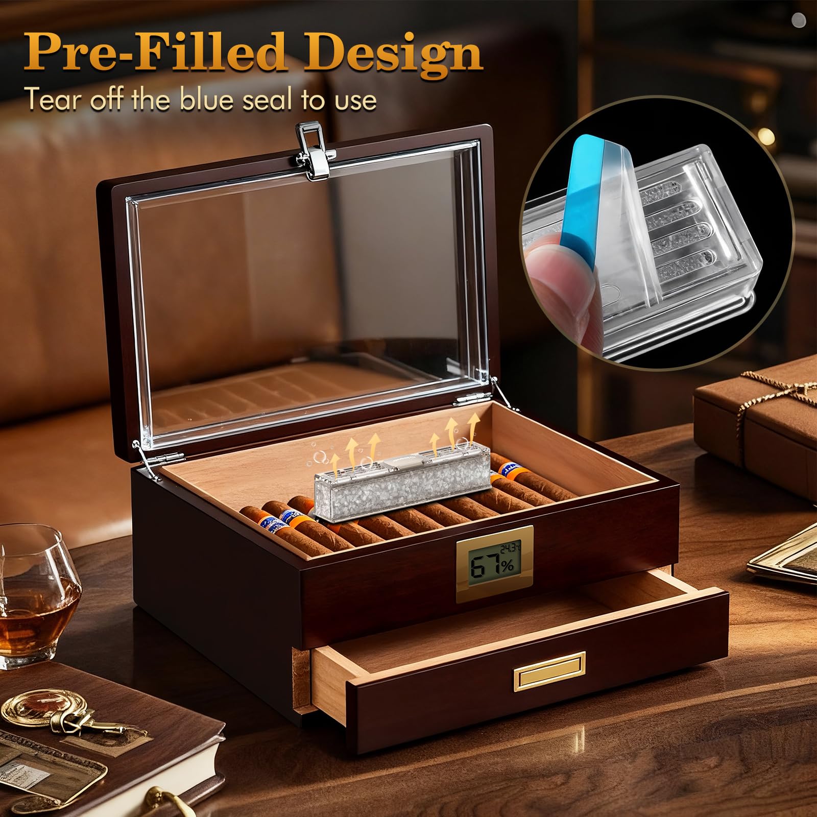 HUQRXFI Pre-Filled Cigar Humidifier – Ready-to-Use Crystal Gel Humidifier, Cigar Humidor Accessories, Maintains Ideal 65-70% Cigars Humidity