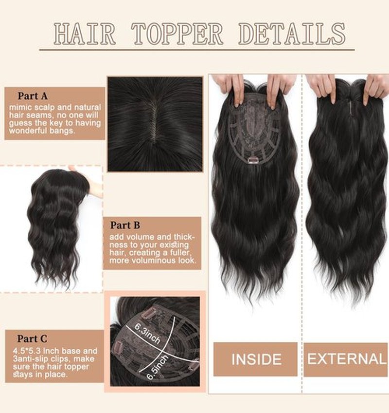 HAITOO Hair Toppers for Women, 18 Inch Toppers Hair Pieces for Women with Thinning Hair Wispy Clip in Bangs 360° 3D Big Coverage Base Curly Wavy (Dark Brown, 18Inch Wispy bangs)