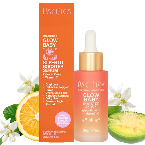 Pacifica Glow Baby Super Lit Booster Serum & VitaGlow Vitamin C Face Cream Brighten & Hydrate Skincare Bundle Daily Antioxidant Moisturizer Set for Radiant, Even-Toned Skin