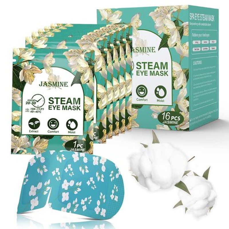 Skiennix 16-Pack Steam Eye Masks - Jasmine Warm Compress for Tired Eyes & Dark Circles | Travel Ready