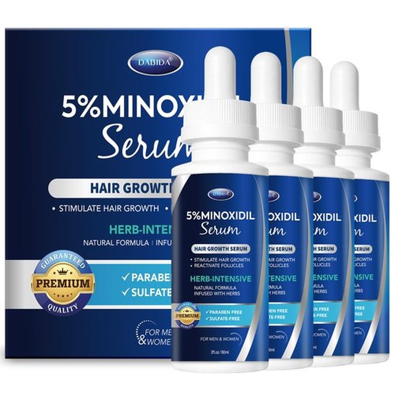 5% Minoxidil Hair Growth for Men and Women: Extra Strength Minoxidil and Biotin Beard Regrowth Serum for Thinning Hair Loss to Grow Thicker Fuller Hair 60ml 4 Bottles
