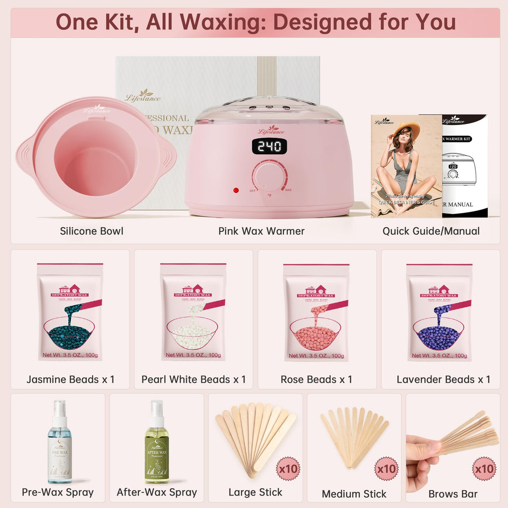 Lifestance Waxing Kit for Women & Men - Pink L3 Digital Warmer