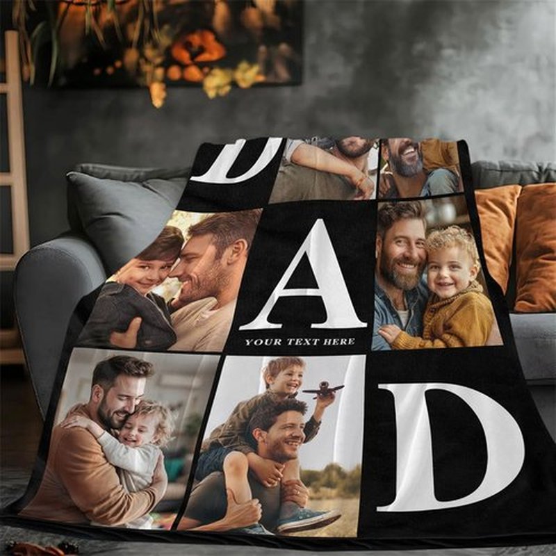 Personalized Father's Day Blanket - Custom Photo & Text Gift for Dad, Husband, Grandpa | Ship Next Day