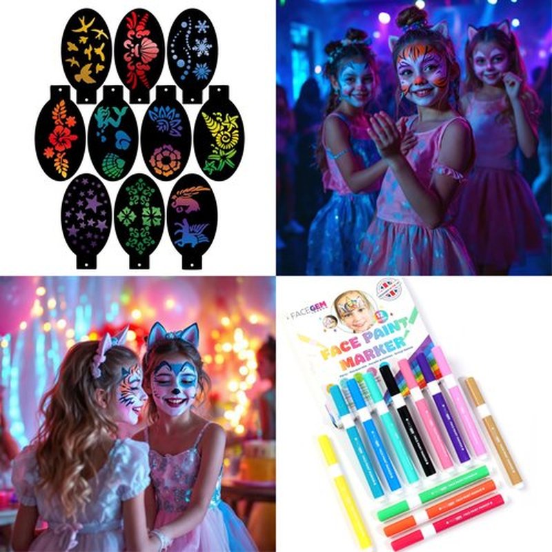 12 Colour Face Paint – Water-Based – Mess-Free Face Painting Kit with Stencils – Fast-Drying, Washable, Easy to Clean, Non-Toxic Face Paint for Festivals, Parties, Masquerade, Fancy Dress, Carnival