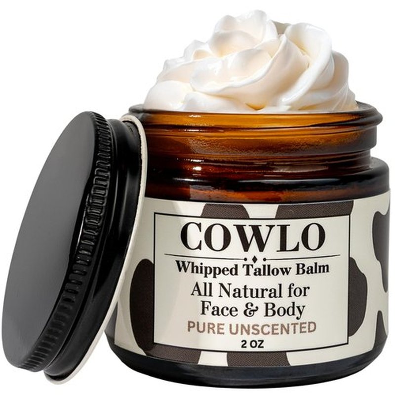 Cowlo Whipped Beef Tallow for Skin – 100% Grass Fed Suet Beef Tallow Moisturizer for Face, Organic Body Butter, Rosacea, Eczema, Babies, Sensitive Skin (Unscented) 2oz