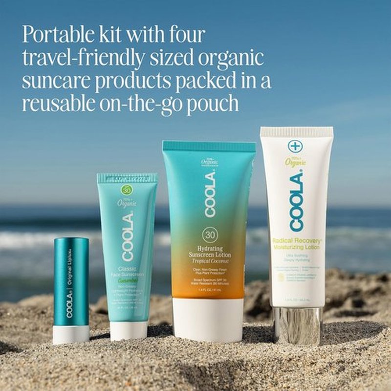 COOLA Organic Sunscreen & Lip Balm SPF 30 | TSA Approved, Vegan & Gluten Free Essentials Kit - 4 Items
