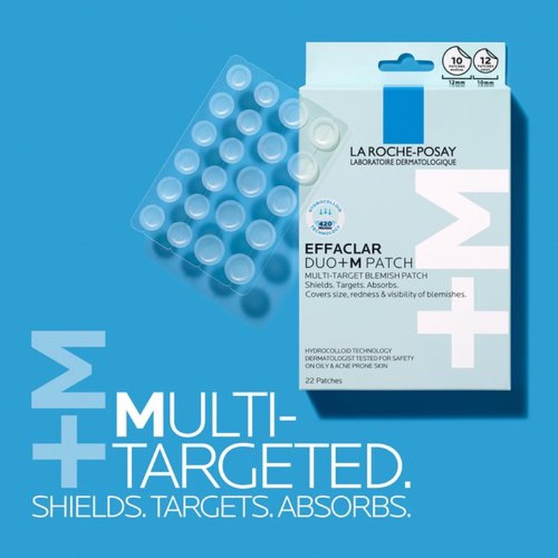 La Roche-Posay Effaclar Multi-Target Blemish Patches, Hydrocolloid Pimple Patches For Face Shields, Targets & Absorbs, Suitable Under Makeup, 22 Patches, 12 Small Size & 10 Medium Size