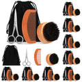 Maitys 10 Sets Beard Brush and Comb Set Bulk Boar Bristle Beard Brush Comb Scissors Kit Gifts for Men Father Colleague Employee Appreciation(Round)