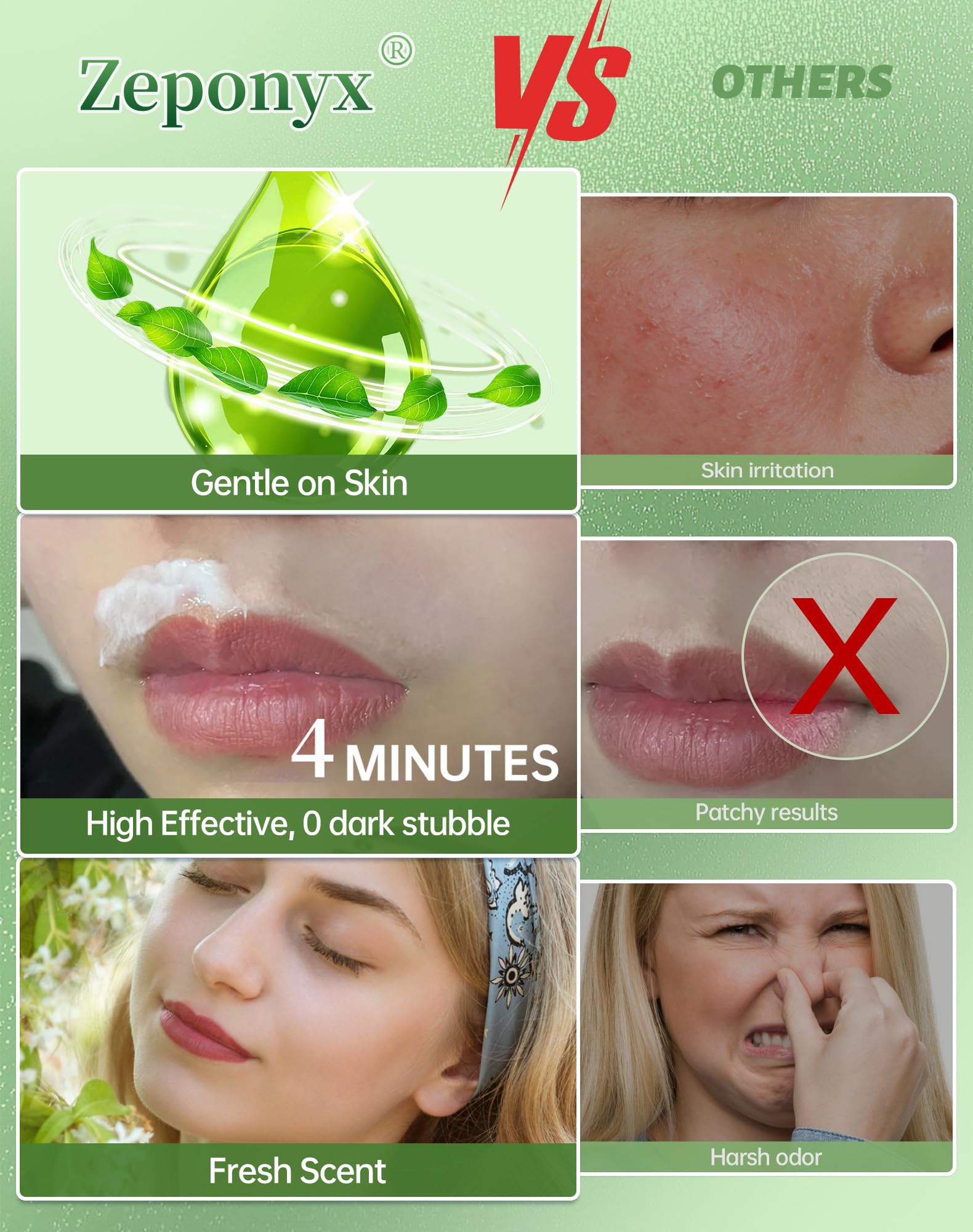 Facial Hair Removal for Women + Soothing Cream 2-in-1 Gentle Painless Hair Remover for Upper Lip, Chin & Sideburns 4-Minute Fast-Acting Depilatory for At-Home Use,2.03 Fl Oz