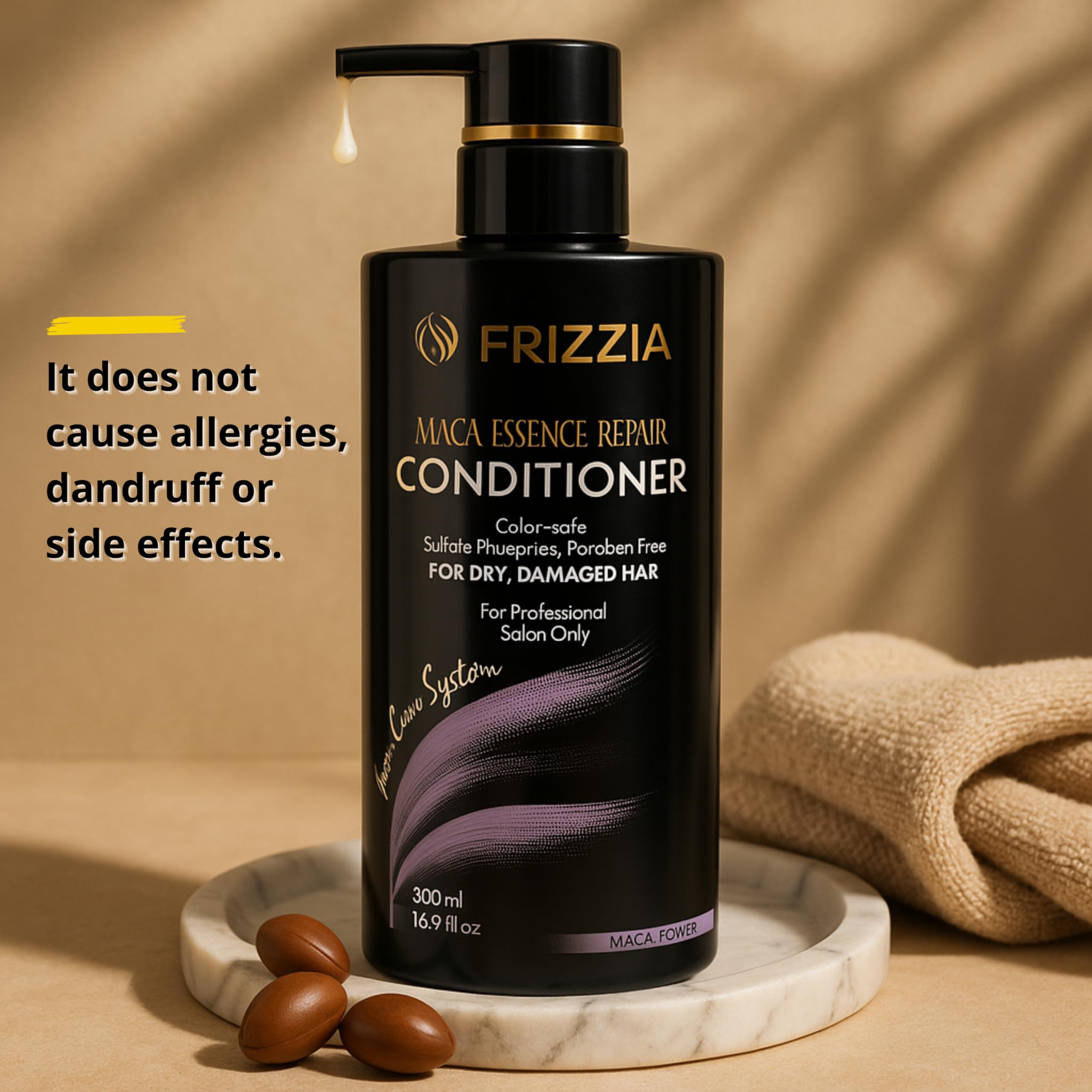 Frizzia PROFESSIONAL Conditioner with Maca, Argan and Vegetable Collagen | Repairs and Strengthens Damaged Hair | Opens Cuticles, Softens and Nourishes All Hair Types | 500ml