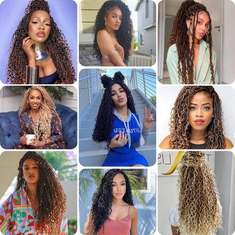 8 Packs Blue Goddess Faux Locs Crochet Hair for Black Women Pre-looped Long Bohemian River Locs Crochet Hair with Curly Ends Soft Locs Crochet Braids(30Inch, TBlue#, 8Packs)