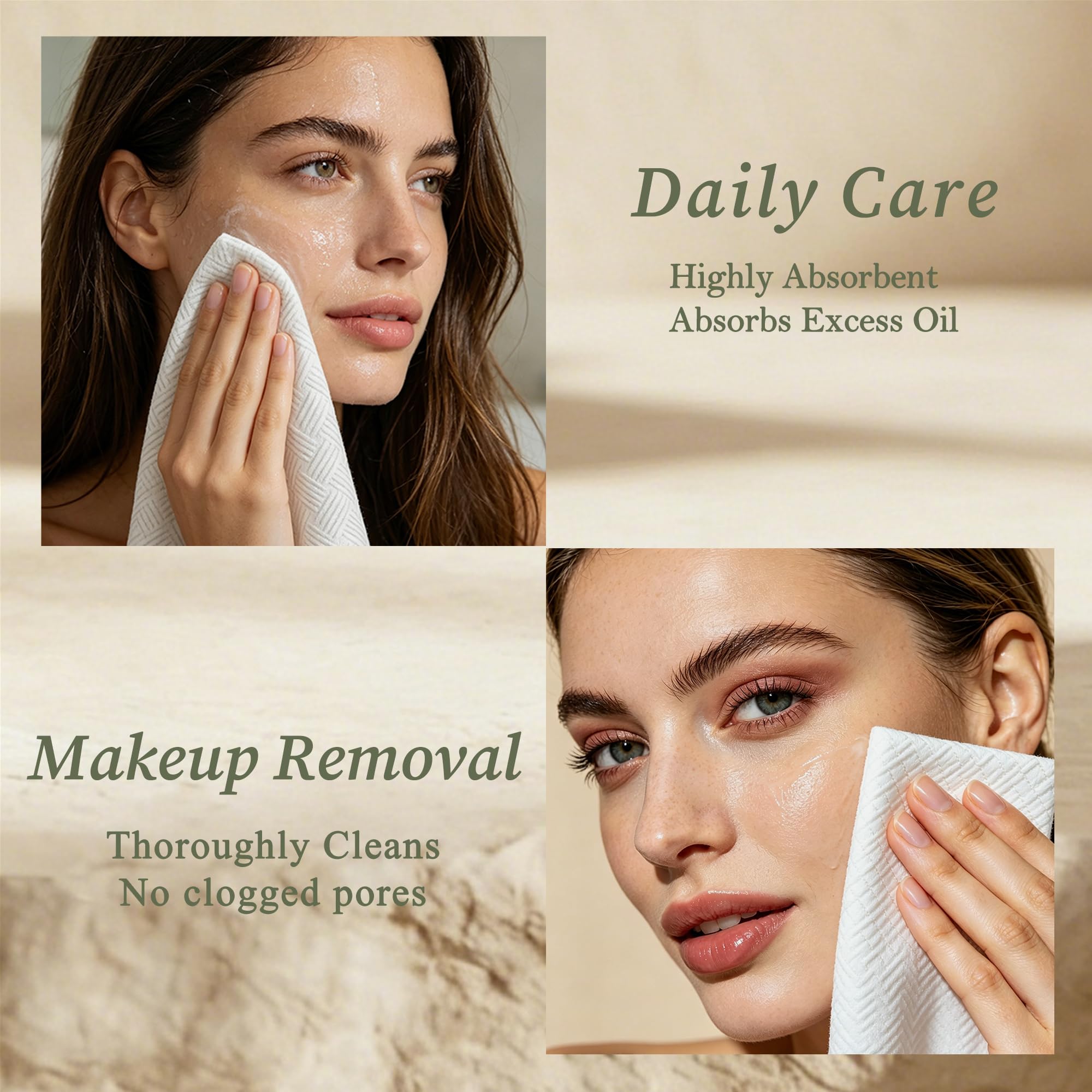 verttech™ Diamond Weave Clean Towels for Face 50 Count, XL Disposable Face Towel 10"x12" Clean Towels Blemish Control, Ultra Absorbent Makeup Removal & Daily Cleansing