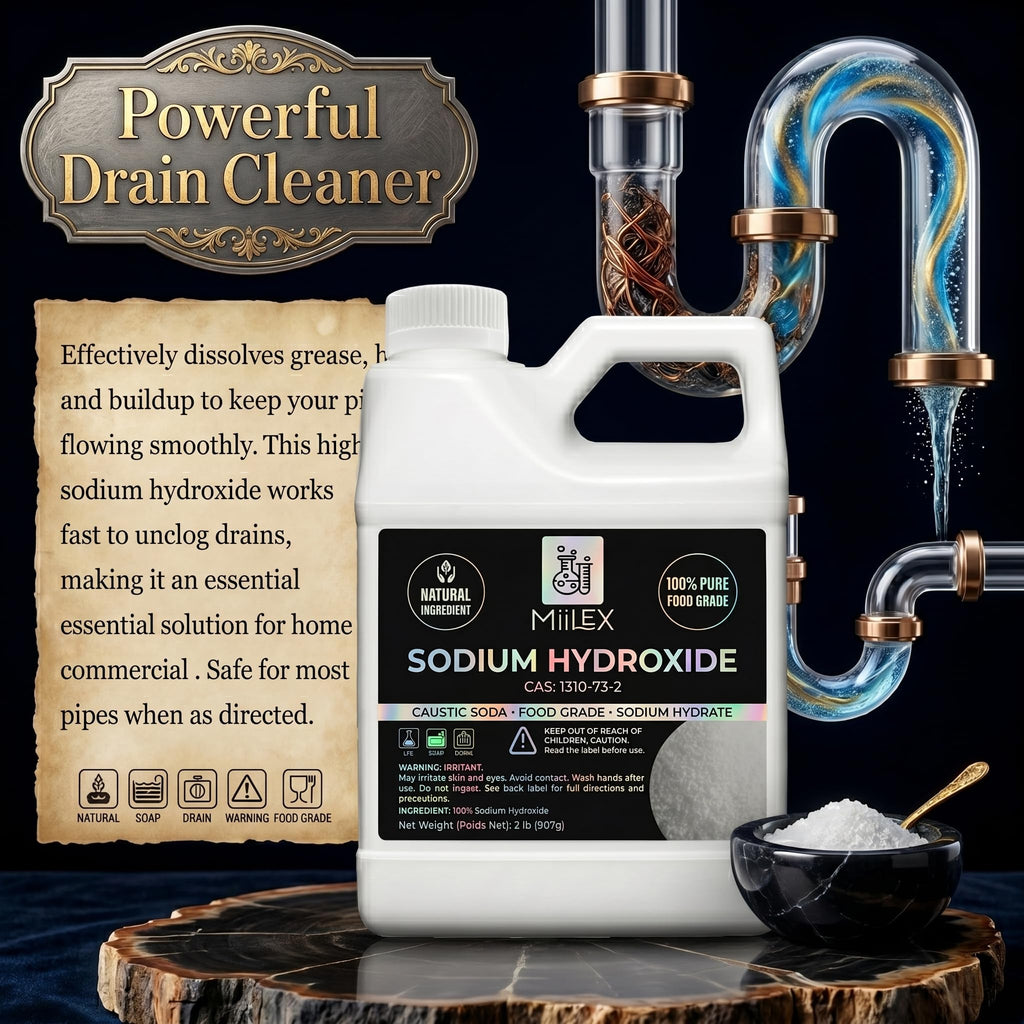 Food Grade Lye Sodium Hydroxide - 100% Pure, 100% Caustic Soda, Food Grade Lye for Soap Making, Kosher Certified | Soap Making, Drain Cleaning, and Culinary Use (2lbs or 907g)