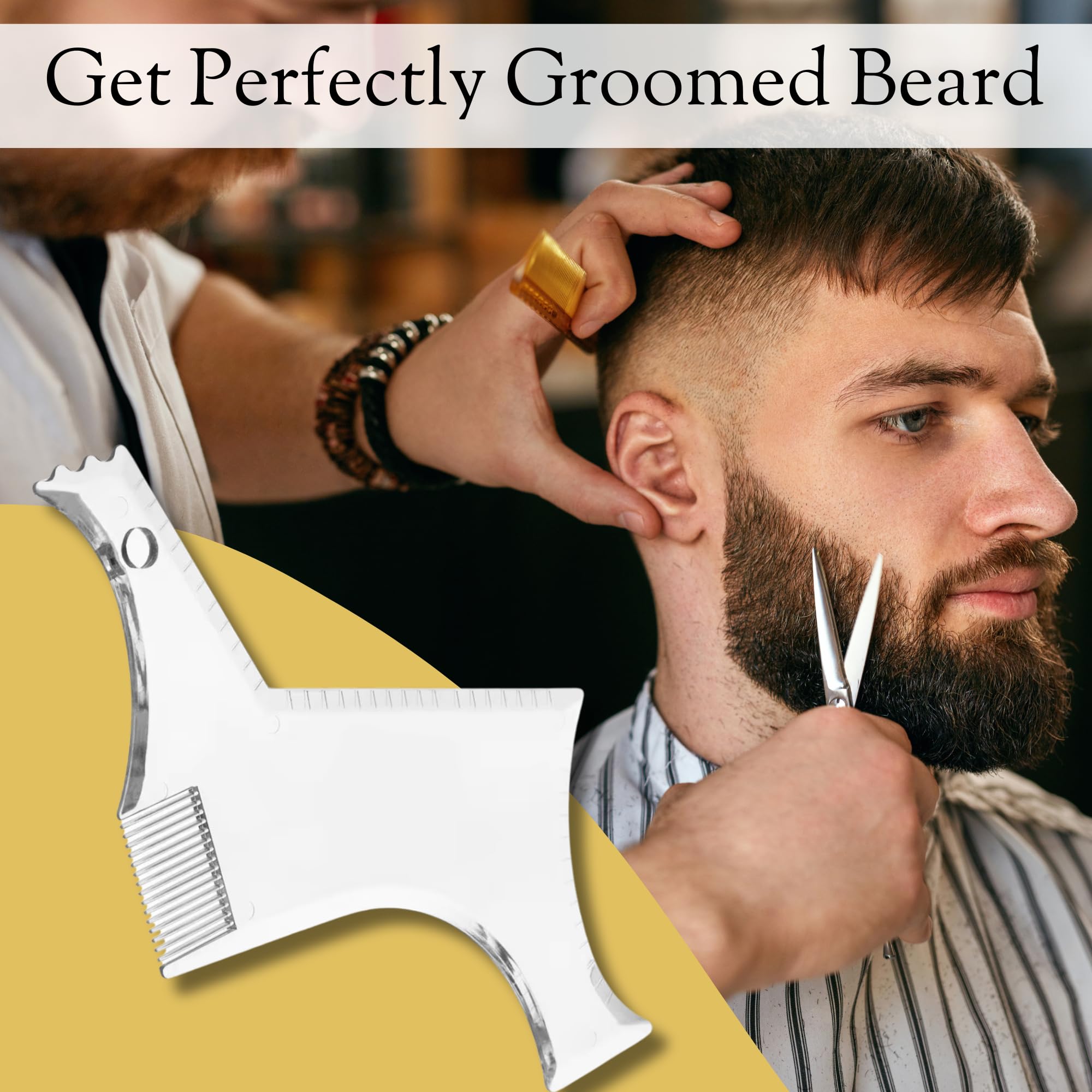 Beard Shaper for Men Beard Lineup Tool for Grooming Beard Guide Shaping Tool for Straight & Curve Cut Barber Tools Goatee Shaper Beard Template for Men to Style Facial Hair