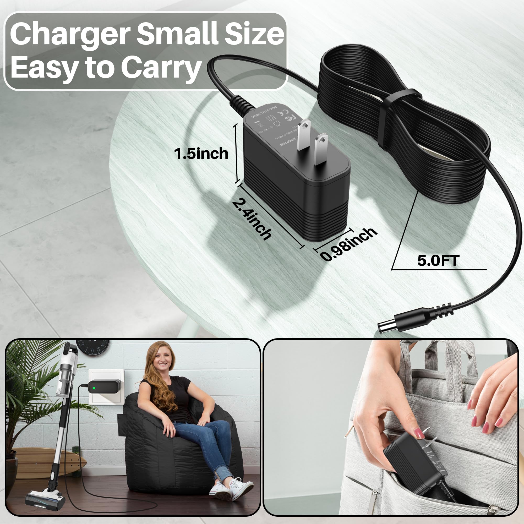 Charger for BuTure Cordless Vacuum JR200 JR400 JR500 JR600 JR700 VC40 VC50