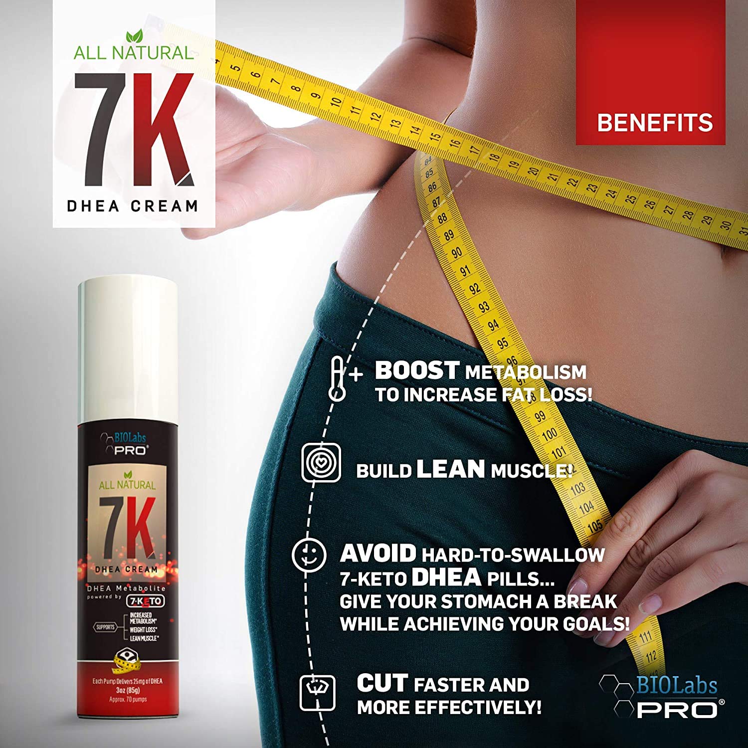 7-Keto dhea - Fat Burner - Natural 7K Dhea Cream - Metabolism Support - Maximum Strength Dhea Used by Men and Women for Lean Muscle and Fat Loss Support