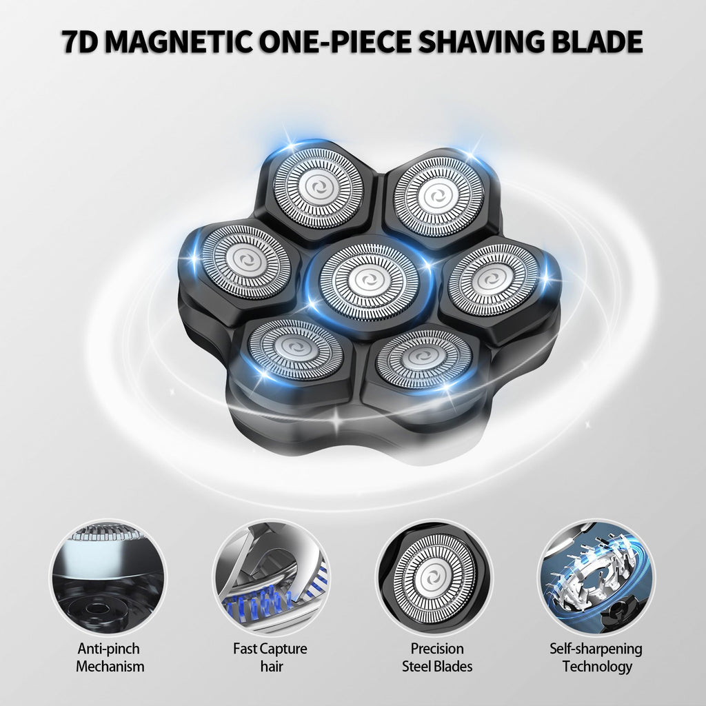 UPTARD Magnetic Head Shaver Replacement Heads 7 Double Ring Waterproof Rotary Razor Blades for Bald Men Compatible with freebird wyklaus shpavver