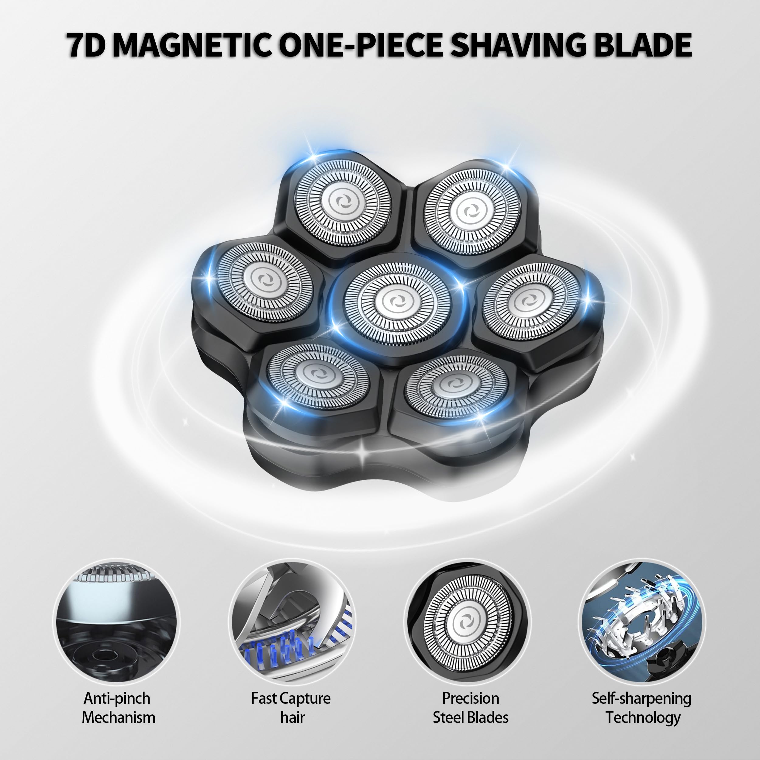 UPTARD Magnetic Head Shaver Replacement Heads 7 Double Ring Waterproof Rotary Razor Blades for Bald Men Compatible with freebird wyklaus shpavver