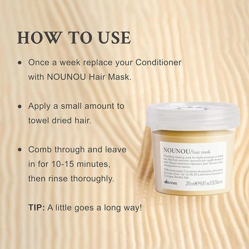 Davines NOUNOU Hair Mask - Nourishing Treatment for Bleached & Permed Hair | Adds Shine Weightlessly