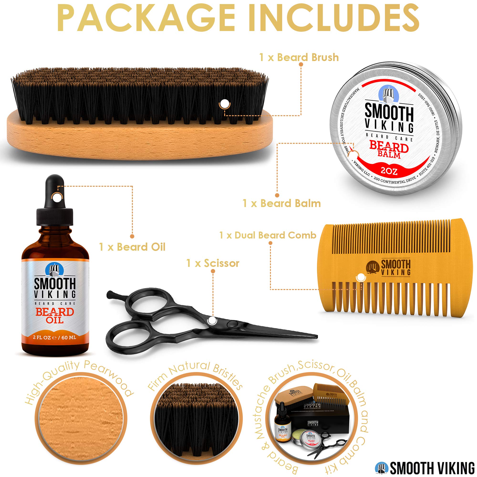 Beard Grooming Kit for Men, Beard Growth Kit with 100% Boar Beard Brush and Comb, Beard Trimming Set, Moisturizing Beard Oil and Balm, Beard Brush Kit - Beard Care Kit for Men Gift Set