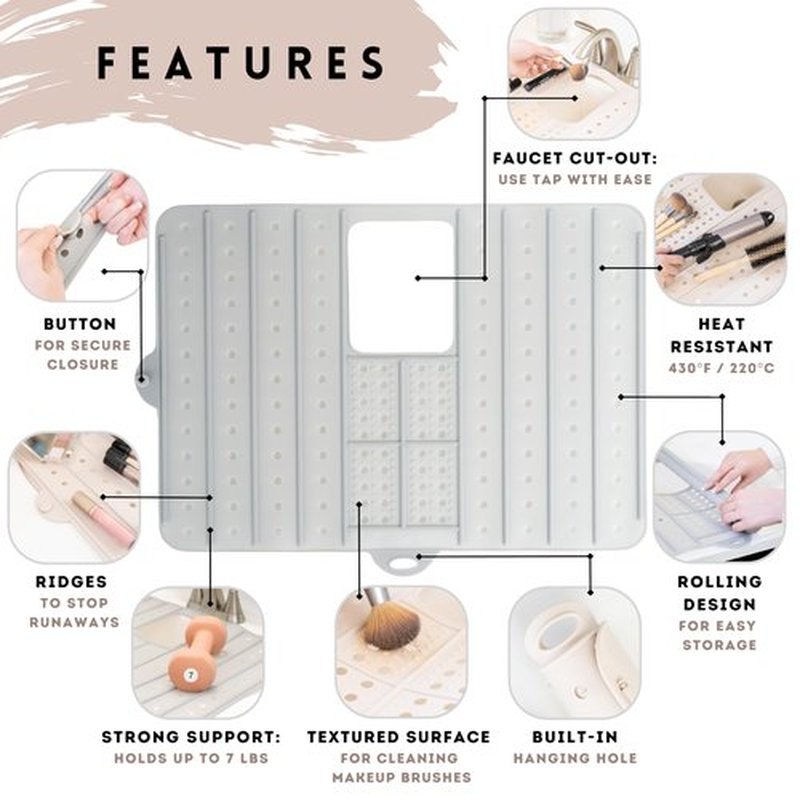 Sink Cover for Counter Space Makeup Cleaning for Mat - Heat Resistant Mat Dishwasher Safe -Bathroom Sink Mat - RV Sink Cover | Makeup Brush Cleaning Mat