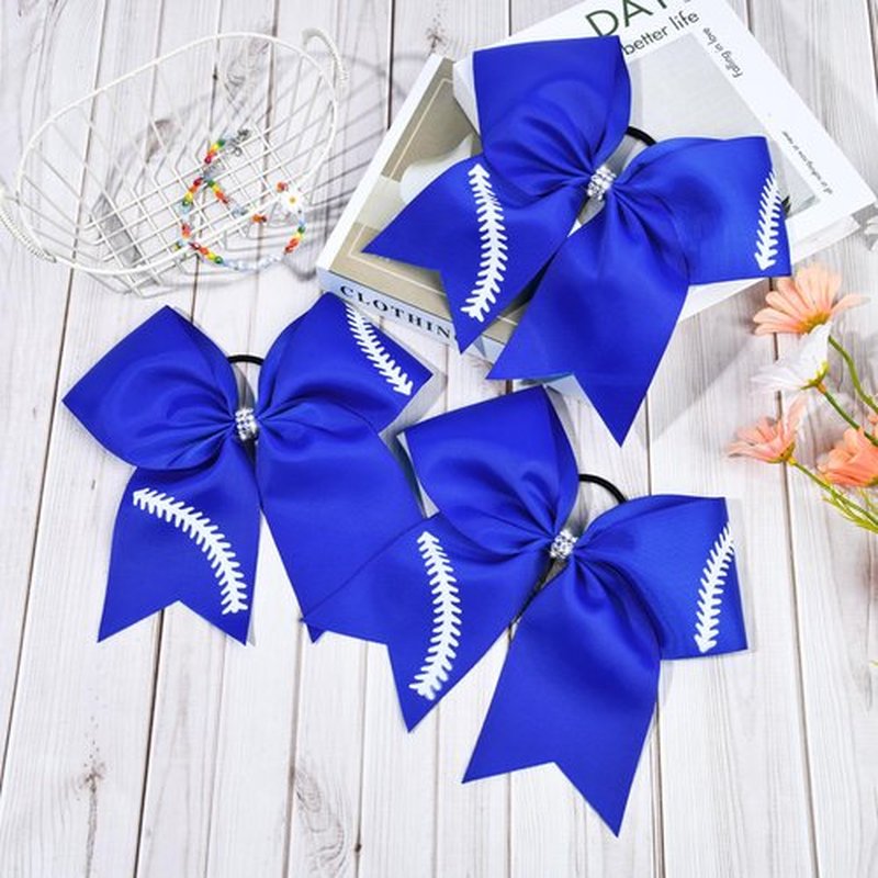 8 PCS Softball Bows 8" Softball Cheer Bows Bulk Hair Bows Cheerleading Sports Cheerleader Ponytail Holder Softball Accessories for Girls College Competition Blue