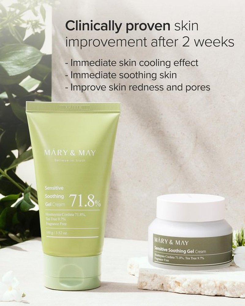 Mary&May Sensitive Soothing Gel Cream - Instant Cooling and Redness Relief, Pore-Tightening Face Cream with Tea Tree and Houttuynia Cordata Extracts - No Sticky, Refreshing Finish, 3.52oz.