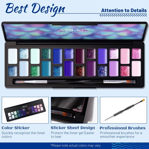 ABAC Solid Gel Nail Polish,Ombre Gel Nail Polish,Pat Paint Nail Gel-24 Colors Blue Pink Purple Shimmer Hema Free Gel Polish w/Pro Brush Soak Off LED Gift for Women