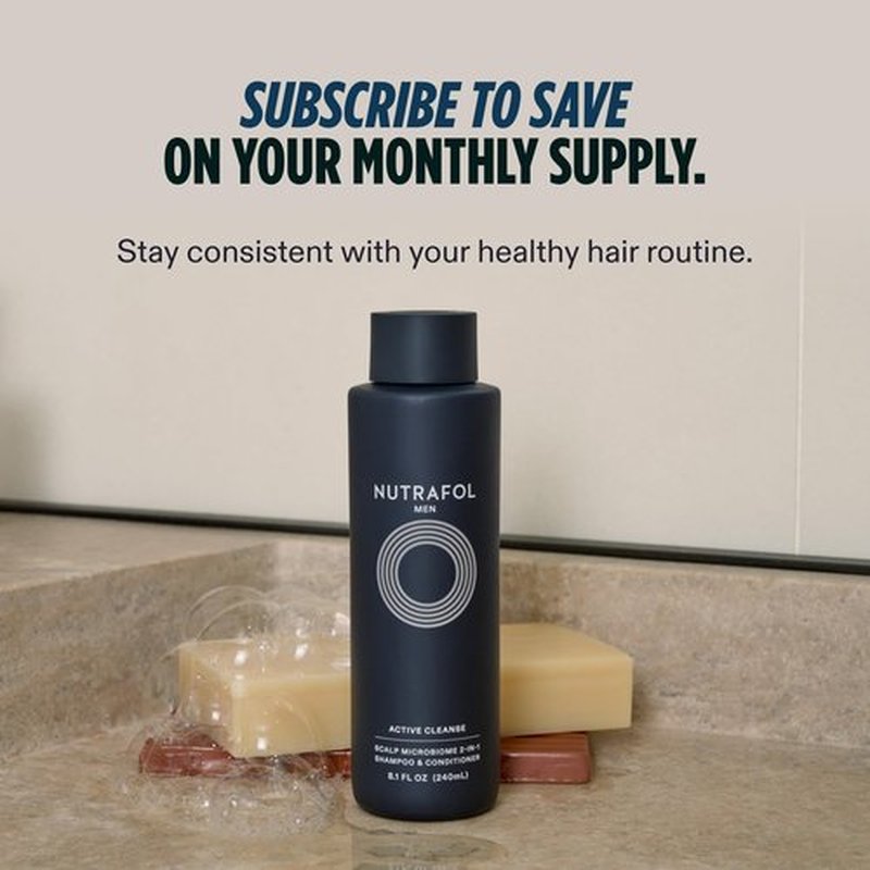 Nutrafol Men's Shampoo and Conditioner 2-in-1, Cleanses, Hydrates, Unclogs Pores, Improves Hair Volume & Strength, Physician-formulated for Thinning Hair, Color Safe, Sulfate Free - 8.1 Fl Oz Bottle