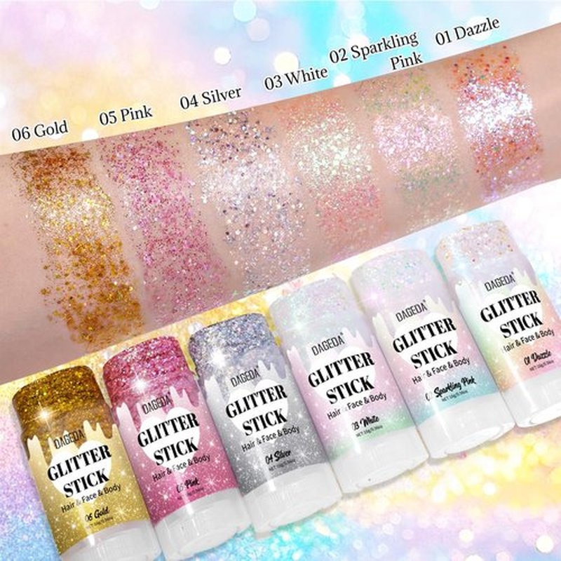 DAGEDA Dazzle Body Glitter Stick,Sparkly Face Glitter Makeup,Holographic Hair Glitters Mermaid Makeup Rave Outfits for Women, Shimmer Face Paint Stick Singer Concert Accessories