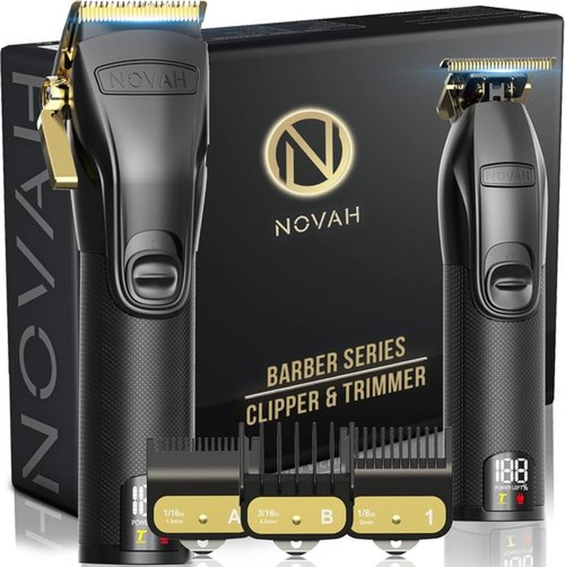 Novah® Professional Hair Clippers - Cordless Barber Trimmer Set for Men's Haircuts | Gold Finish