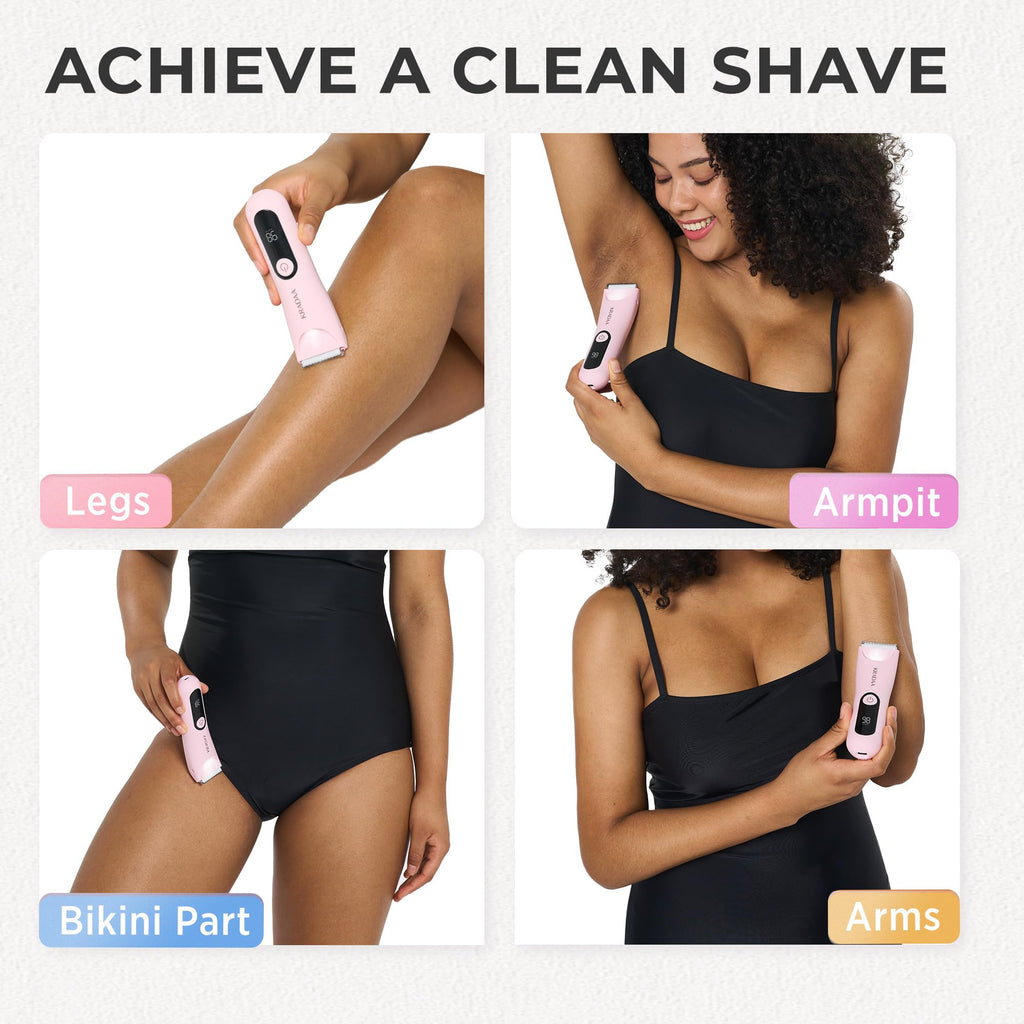 Bikini Trimmer for Women Pubic Hair: Rechargeable Eletctric Razors for Women - Painless Eletctric Shaver - (Blossom Pink)