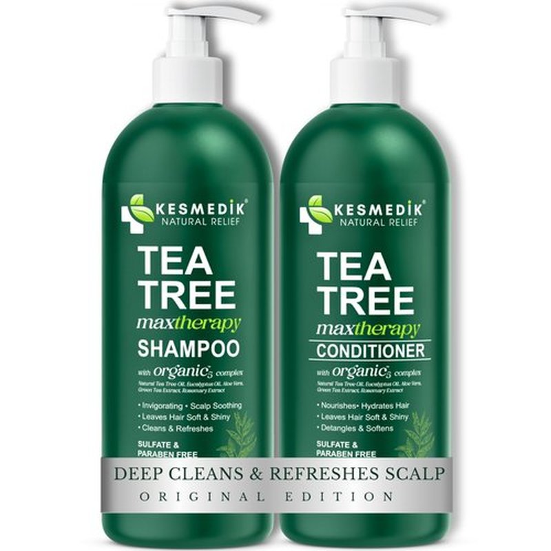 KESMEDIK Tea Tree Oil Shampoo and Conditioner MaxTherapy Set, Itchy Scalp Relief, Refreshes & Cleanses Dandruff & Buildup, Clarifying for Oily Hair, Women & Men, 16 fl oz Each