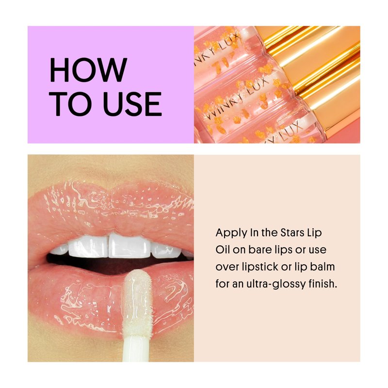 Winky Lux In The Stars Lip Oil - Silky Shine & Hydrating Non Sticky Lip Gloss, Infused with Golden Stars & Nourishing Jojoba Oil, with Soft Vanilla Scent