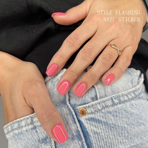 JMEOWIO Gel Nail Stickers Orange Pink Semi Cured Gel Nail Strips Wraps UV/LED Nails Art Design Decoration Accessories