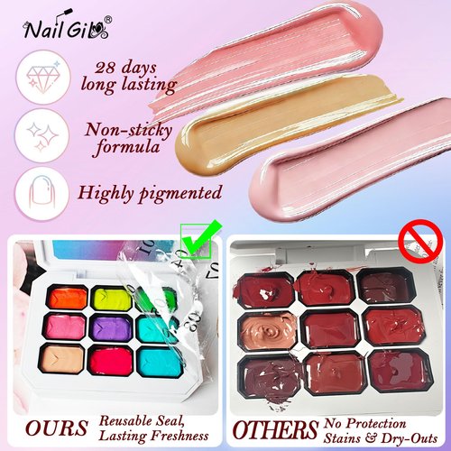 NAILGIL Paint Patting Gel Polish Palette, 9 Colors Summer Neon Painting Nail Art Ombre Nail Gradient Sponge Gel Blush Blooming for Pigment Pat Aura Nails, French Manicure- D