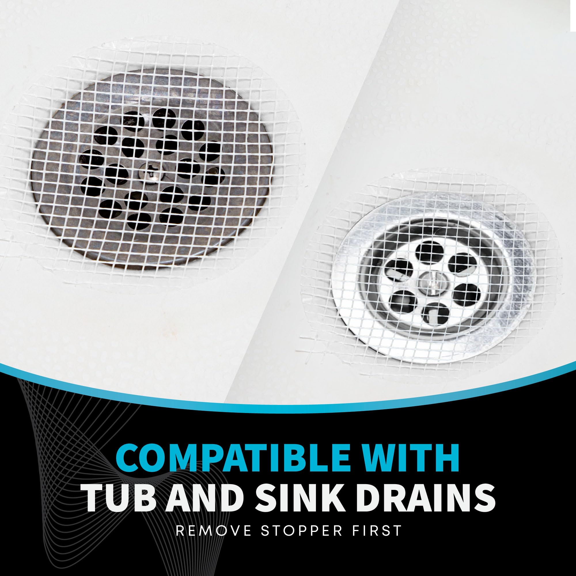 TubShroom Toss 26pk Disposable Drain Covers - Hair Catcher Mesh Sticker Strainers for Shower Bathtub and Bathroom Sink Drains to Prevent Clogged Drains, Half Year Supply