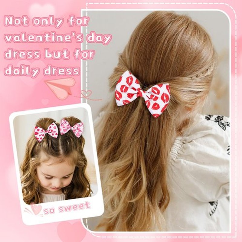 PABOBIT 6 PCS Valentines Day Hair Bows for Girls, Heart Hair Clips Red Pink Bow Alligator Clip, Valentine Hair Accessories for Toddler Kids Teens Gifts