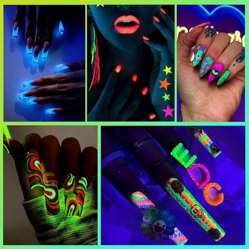 TWOEIGHT Gel Nail Polish Liner Nail Art 6 Colors 8ml Soak off UV Pigmented Built Thin Brush in Bottle Manicure DIY at Home Salon Quality Gift for Women noctilucent Red Orange Yellow Green Blue Purple