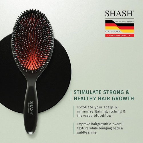 Since 1869 Boar Bristle Brush - Handmade in Germany for Normal to Thick Hair | Gently Detangles & Softens (Large)