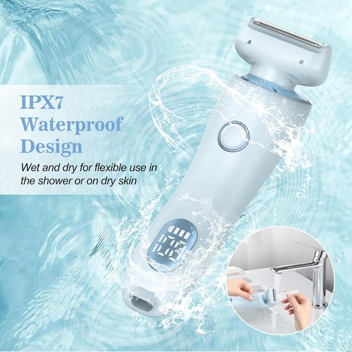 Skiennix Electric Shaver for Women - Painless 2-in-1 Wet & Dry Waterproof Razor with 2 Heads | Rechargeable for Bikini, Legs, Underarms (Blue)