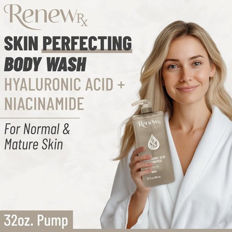 RENEW RX Hyaluronic Acid + Niacinamide Body Wash – Hydrating Skin Care Cleanser for Brightening & Skin Perfecting, Vegan Skincare, 32 fl oz