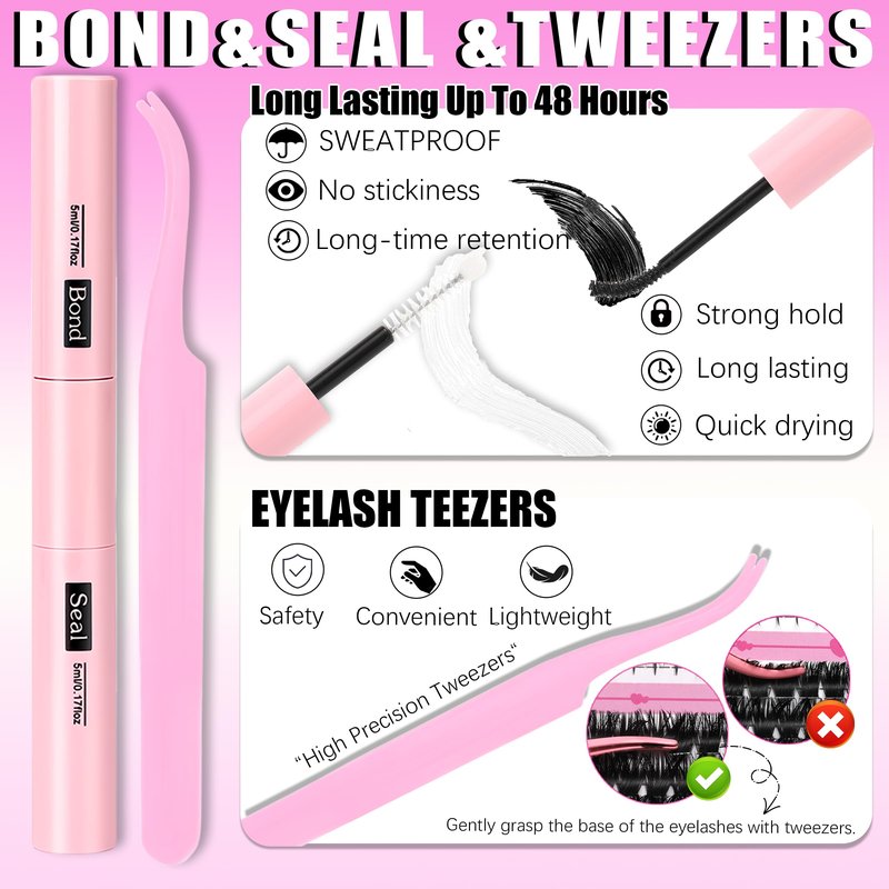 YIDUO Lash Clusters Kit 200D+300D+Spikes+Bottom Cluster Lashes Extensions Kit with Lash Bond and Seal |Tweezers |Removers |Eyebrow Brush (200D+300D-10-18MIX Thick Kit)