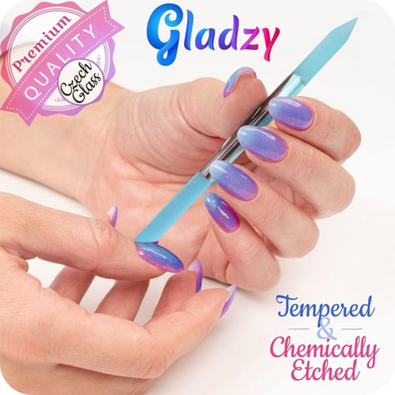 GLADZY Glass Cuticle Pusher - Professional Manicure Stick with Durable Abrasive Surface, Czech Quality