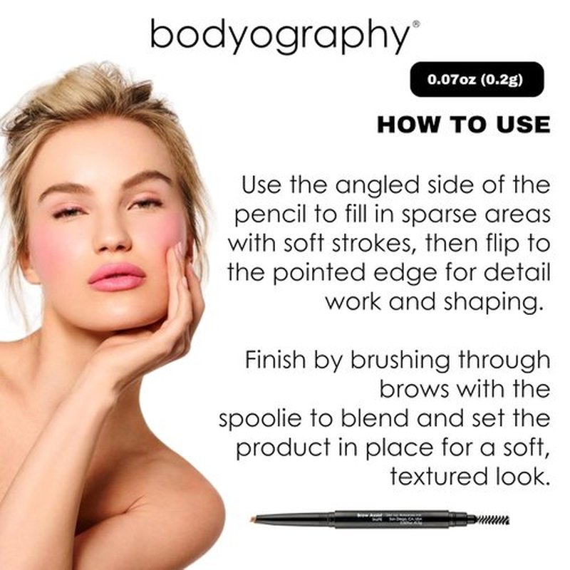 Bodyography Brow Assist - Brown Triangular Tip Eyebrow Pencil with Built-In Spoolie | Defines & Fills Brows | Vegan Formula with Castor & Coconut Oil