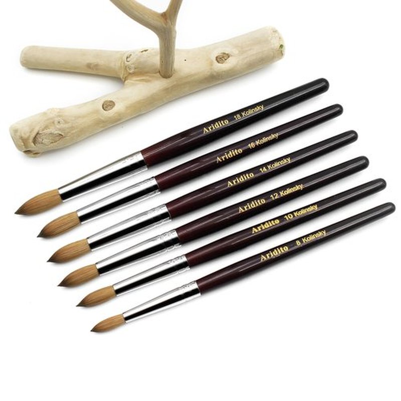 Aridito Round Head Kolinsky Acrylic Nail Brush Red Wine Color Wooden Handle For Professional Manicure DIY Home Salon （Size 8/10/12/14/16/18） (8# Kolinsky)