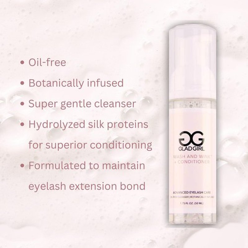 Eyelash Extension Cleanser Wash And Wink™ - Eyelash Shampoo + Conditioner - Glad Lash - Non Irritating Foaming Liquid