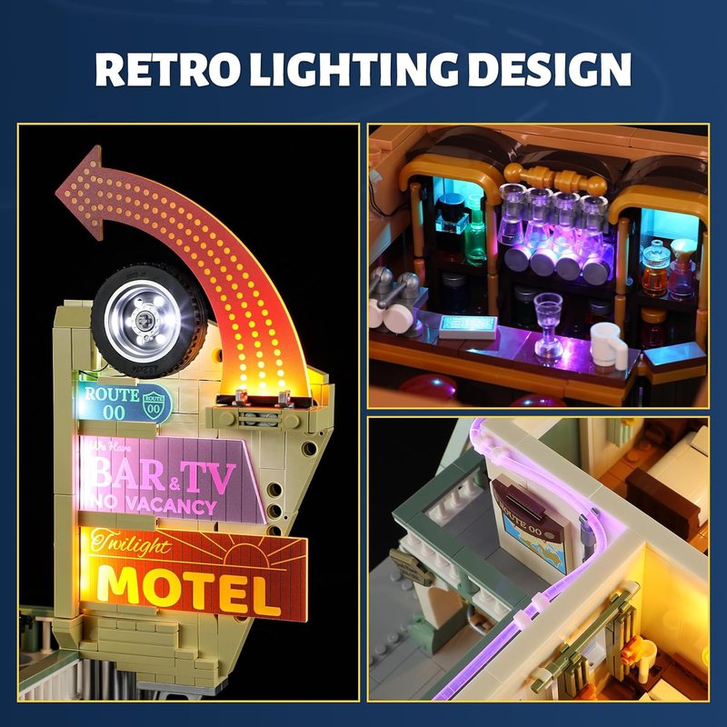 FUNWHOLE City Car Hotel Lighting Building Bricks Set - 1970 Pcs Modular Twilight Motel with LED Lights for Adults & Teens
