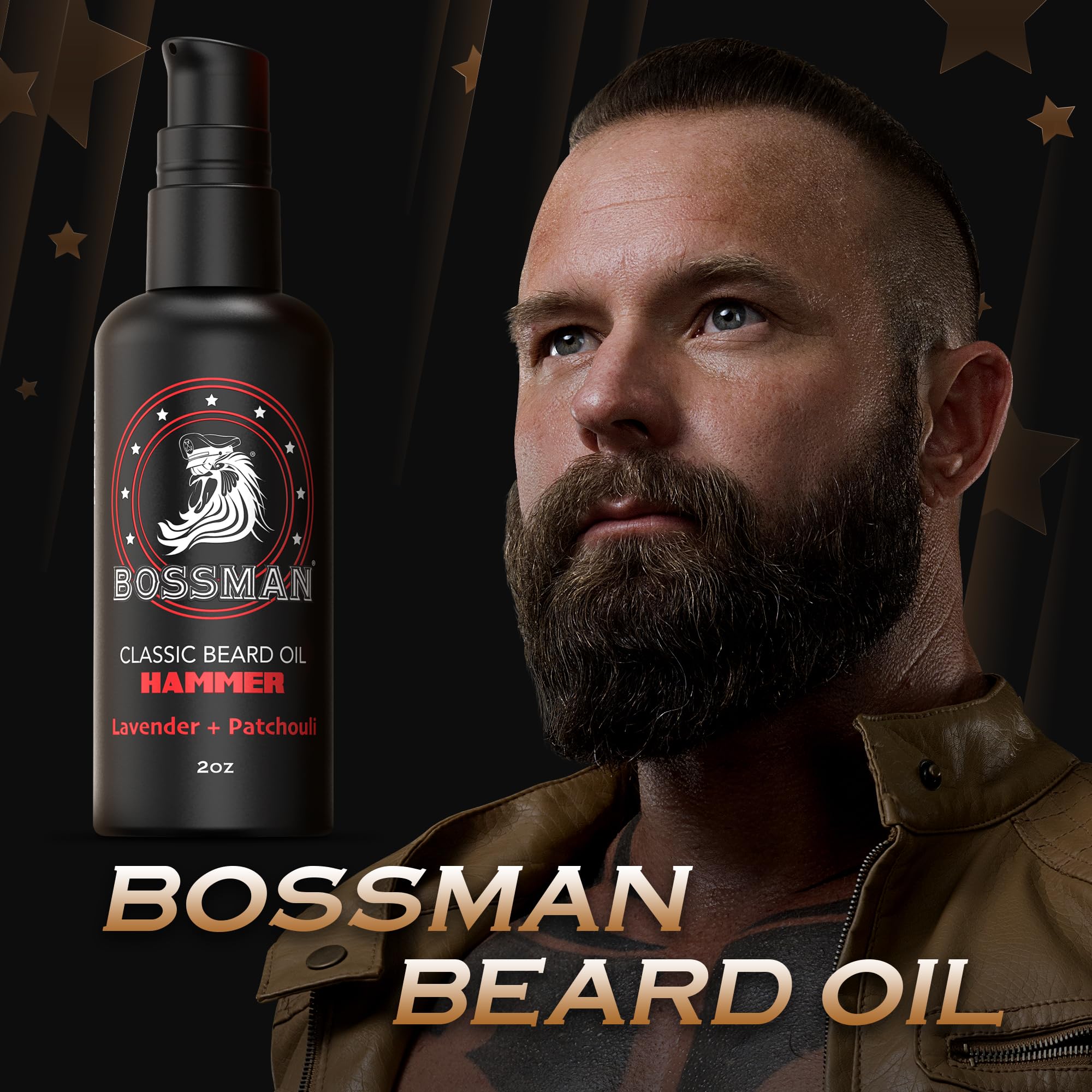 Bossman Organic Mustache & Beard Oil for Men, 2 oz – Natural Beard Moisturizer with Jojoba, Argan & Avocado Oils (Hammer Scent)